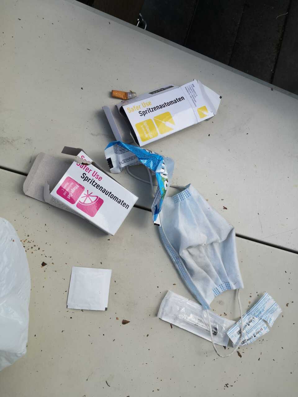 Syringe packaging and discarded mask